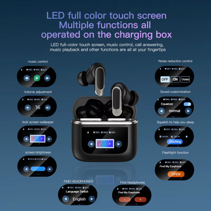 TWS Tour Pro 2 Earphone Wireless Bluetooth V8 Earbuds ANC Noise Cancelling Headphone in Ear Touch Screen Controls Headset