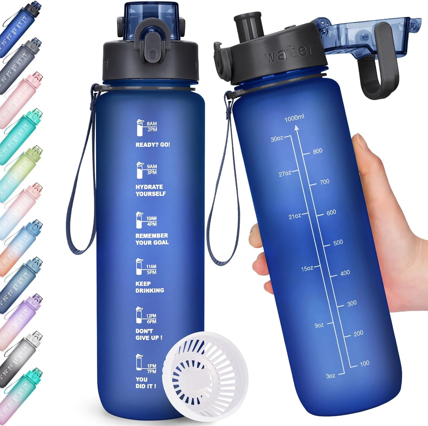 Trinkflasche, 1L Wasserflasche Bpa-Frei, Trinkflasche Sport Auslaufsicher, Sportflasche Mit Zeitmarkierung Für Fitness, Büro, Schule, Yoga, Outdoor