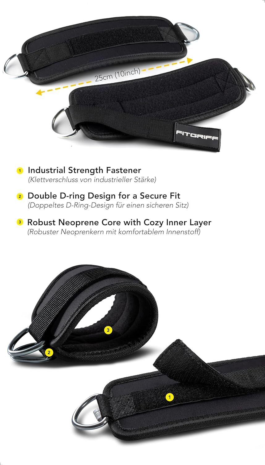 Fitgriff® Fußschlaufen V1 (Gepolstert) - Für Fitness Training Am Kabelzug - (2 Stück) Ankle Straps Für Frauen Und Männer