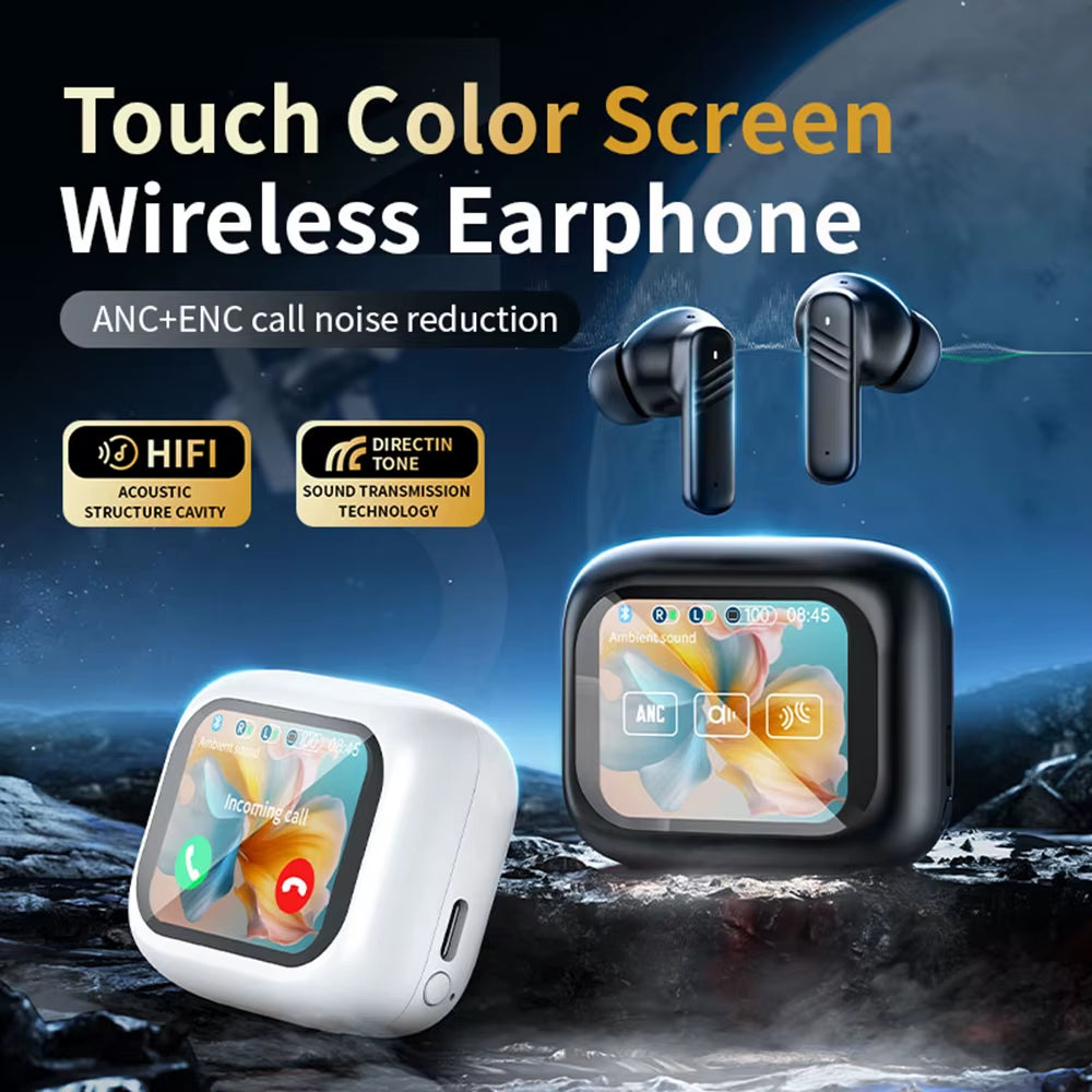 ANC Bluetooth Headset Colour Screen Touch Active Noise Cancellation Bluetooth 5.4 Headset HIFI Stereo Sports Headset Waterproof