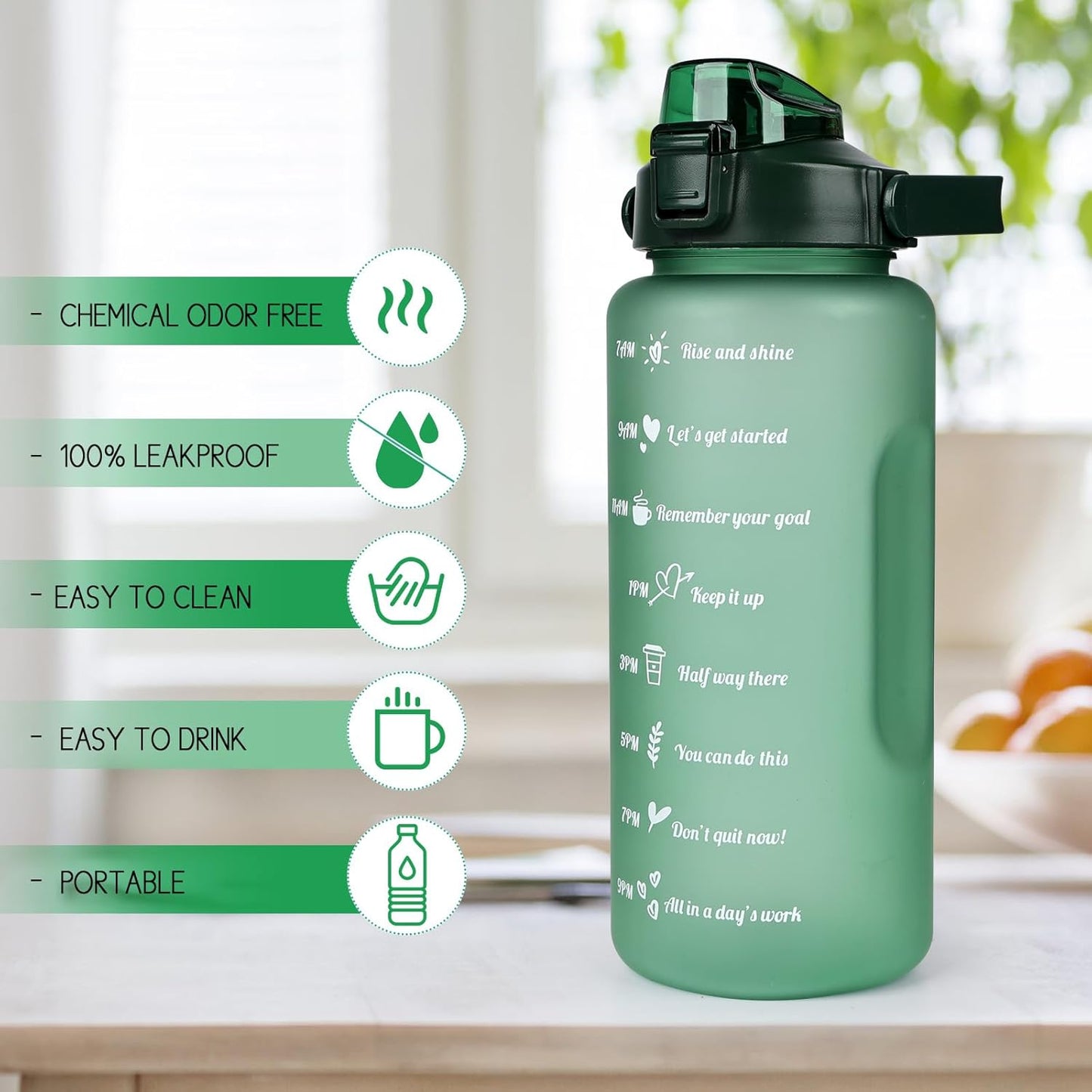 2L Trinkflasche BPA Free Sport Getränke Krug Mit Zeitmarkierung & Lock Abdeckung, 2000Ml Auslaufsichere Motivations Wasserflasche Mit Strohhalm, Tragbarer Griff Rosa Trinkflasche