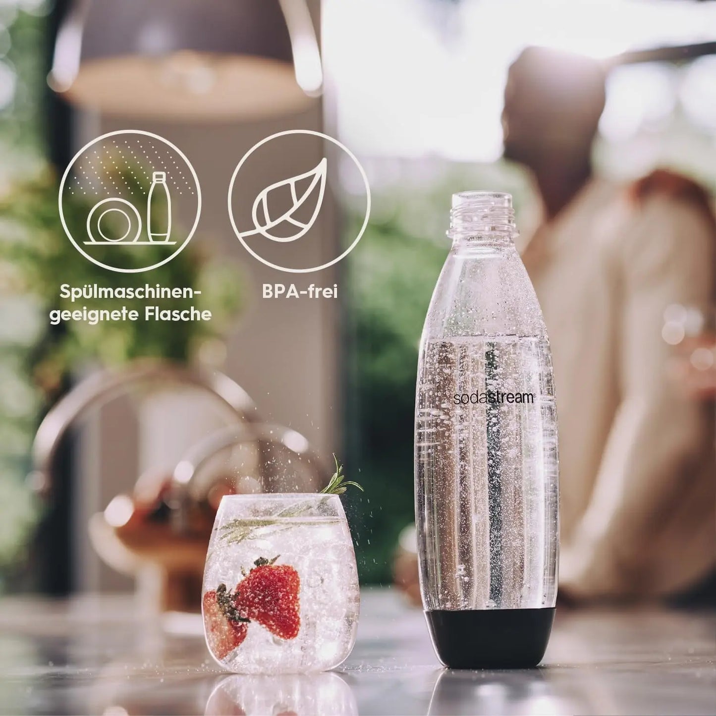 Sodastream 1L Bpa-Freie FUSE Kunststoffflasche Schwarz | Spülmaschinengeeignet | Kompatibel Mit DUO, E-DUO, Terra, Uvm. | 2Er-Pack