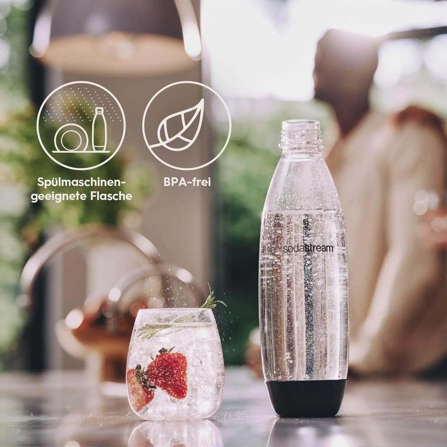 Sodastream 1L Bpa-Freie FUSE Kunststoffflasche Schwarz | Spülmaschinengeeignet | Kompatibel Mit DUO, E-DUO, Terra, Uvm. | 2Er-Pack