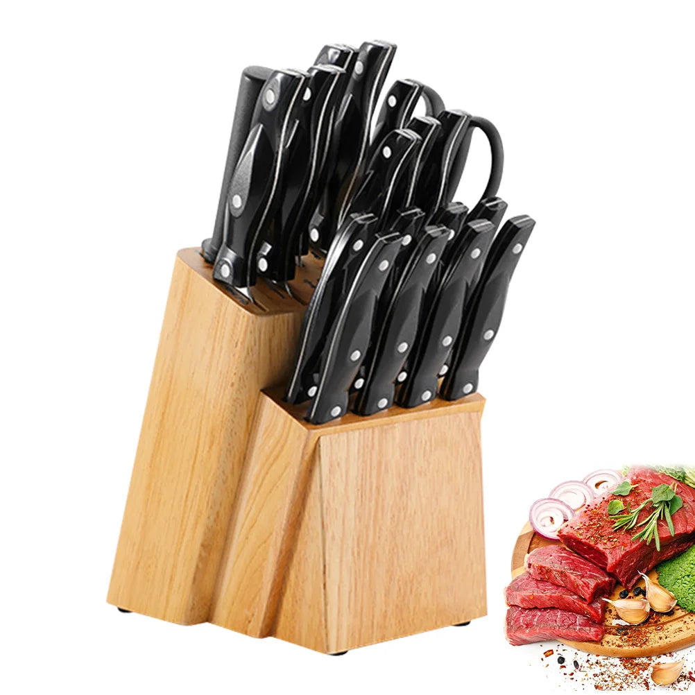 Küchenmesser-Set mit Holzblock 19-teiliges, scharfes Kochmesser aus Edelstahl zum Schneiden von Fleisch, Kochwerkzeug-Set - Homestro