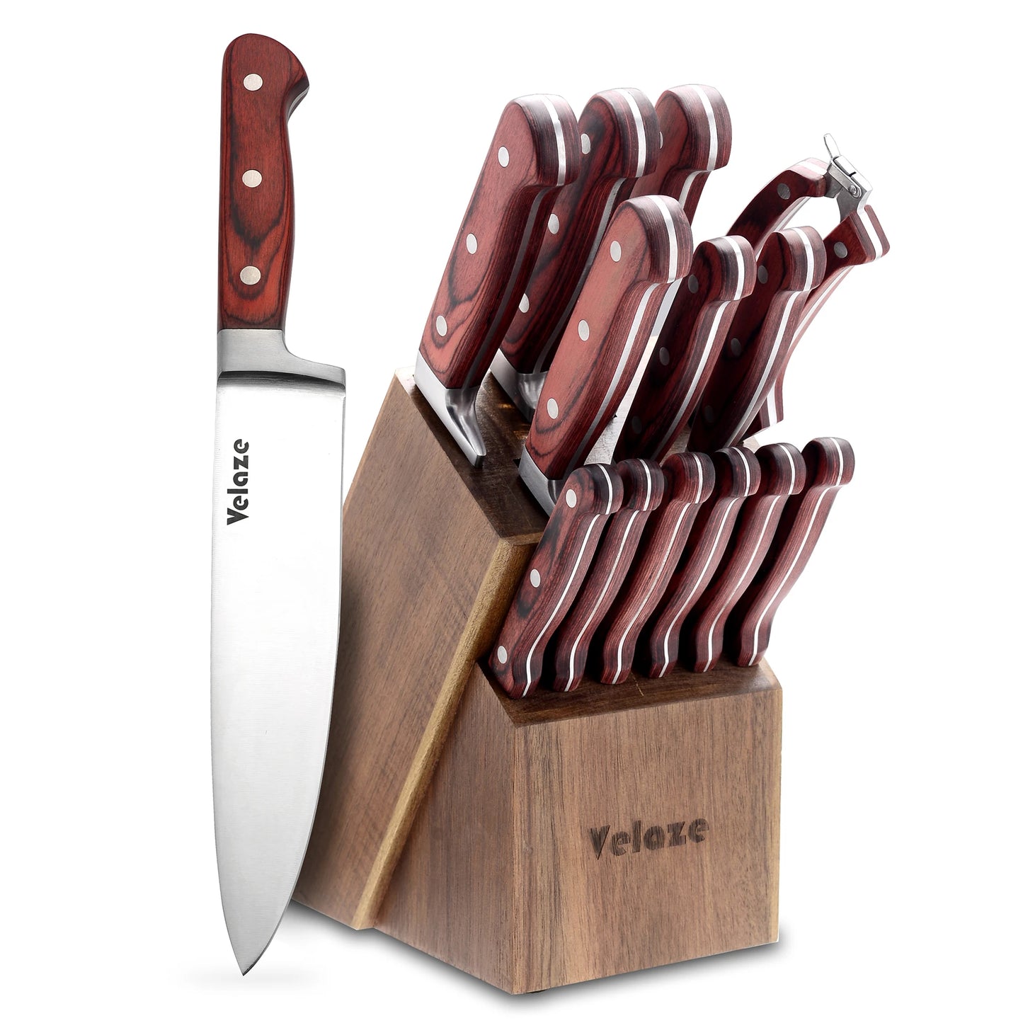 Hochwertiges Edelstahl Küchenmesser Set 14-teilig mit ergonomischem Holzgriff - Homestro