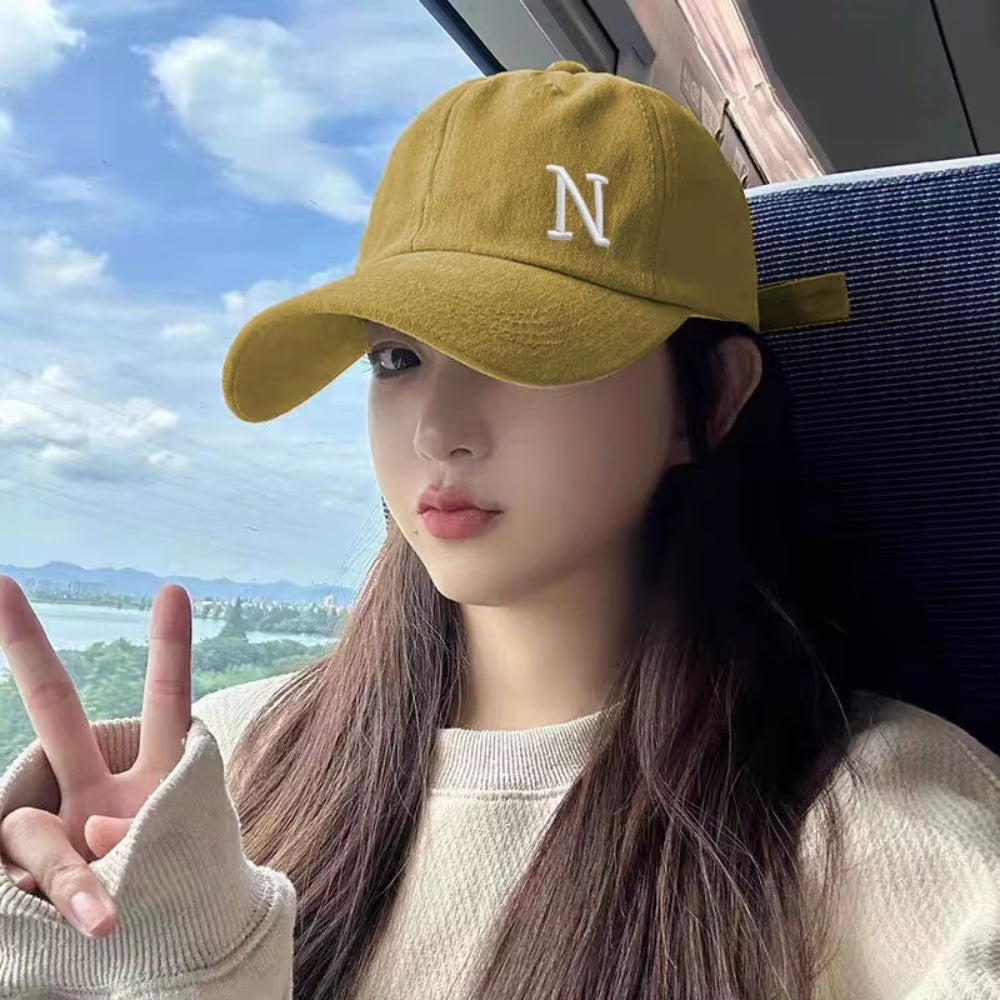 N Letter Embroidery Baseball Caps for Boy Girl Spring Summer Soft Cotton Adjustable Peaked Hats Women Outdoor Casual Sun Hat