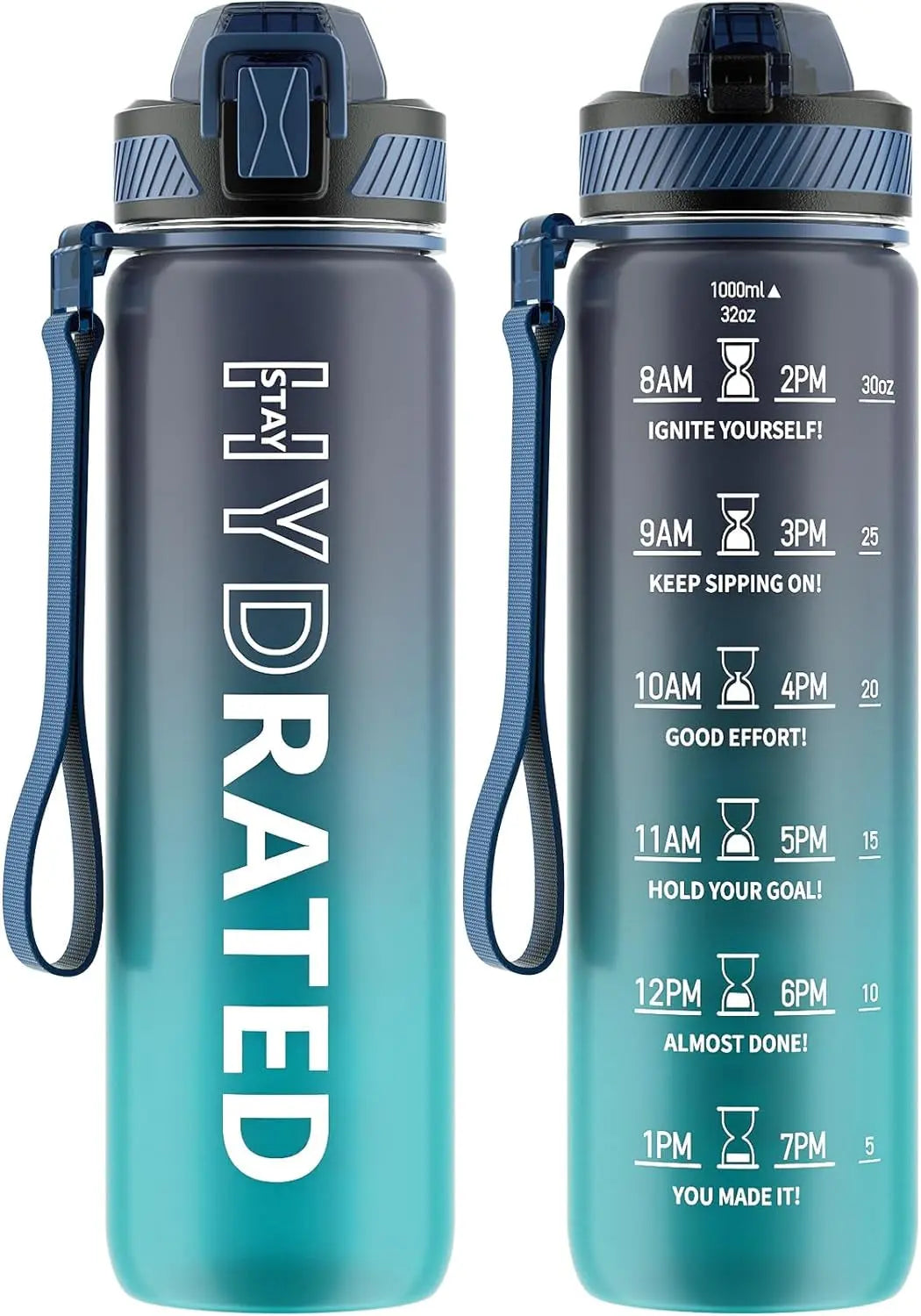 Trinkflasche, 1L Bpa-Frei Tritan Wasserflasche Mit Strohhalm, Trinkflasche Sport Auslaufsicher Mit Zeitmarkierung Und Bürste, Sportflasche Für Fitness, Schule, Yoga, Outdoor(1 Flasche)