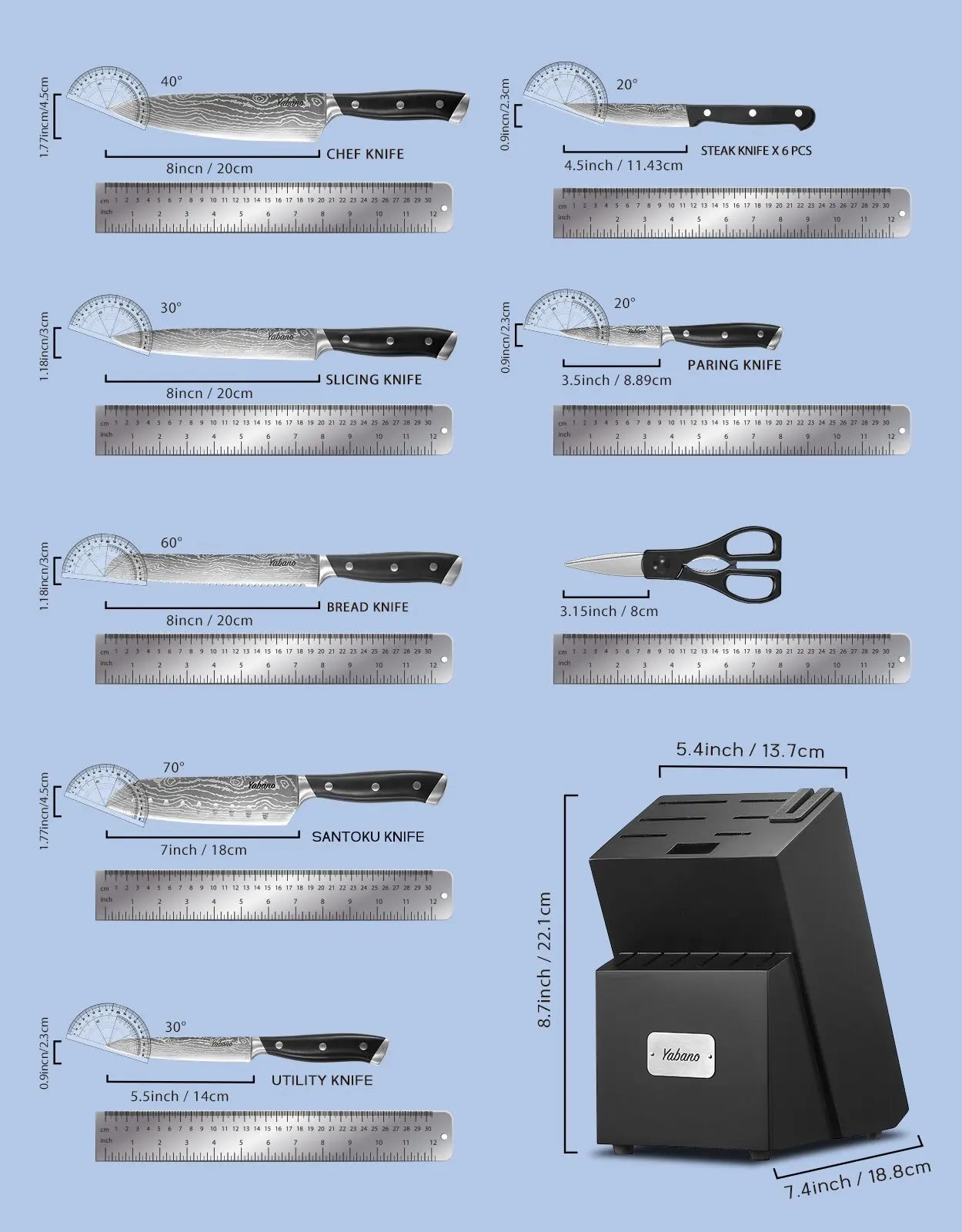 Küchenmesserset Edelstahl mit Akazienholz Messerblock 14-teiliges & integriertem Messerschärfer – Profi-Messer-Set für Küche & Haushalt - Homestro