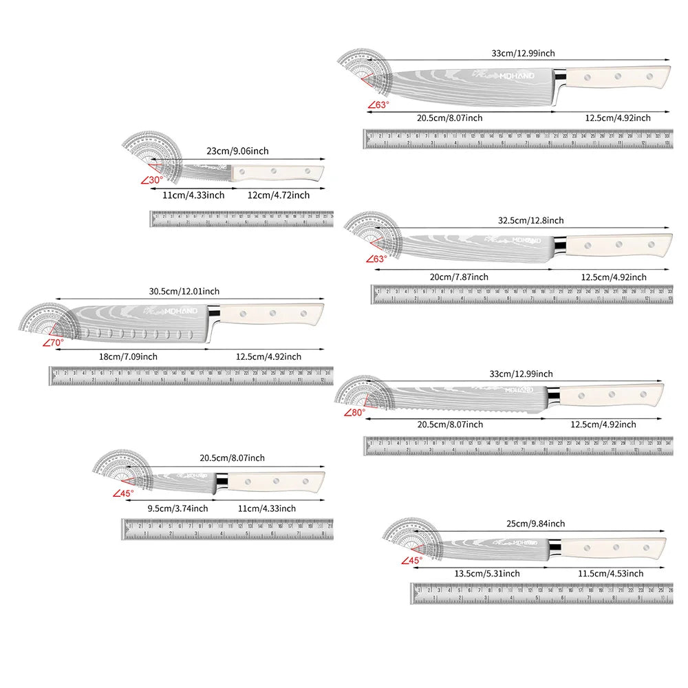 Küchenmesser Block Set 14-teiliges scharfe Klinge aus Edelstahl, elegante weiße Griffe mit rutschfestem, ergonomischem Griff - Homestro