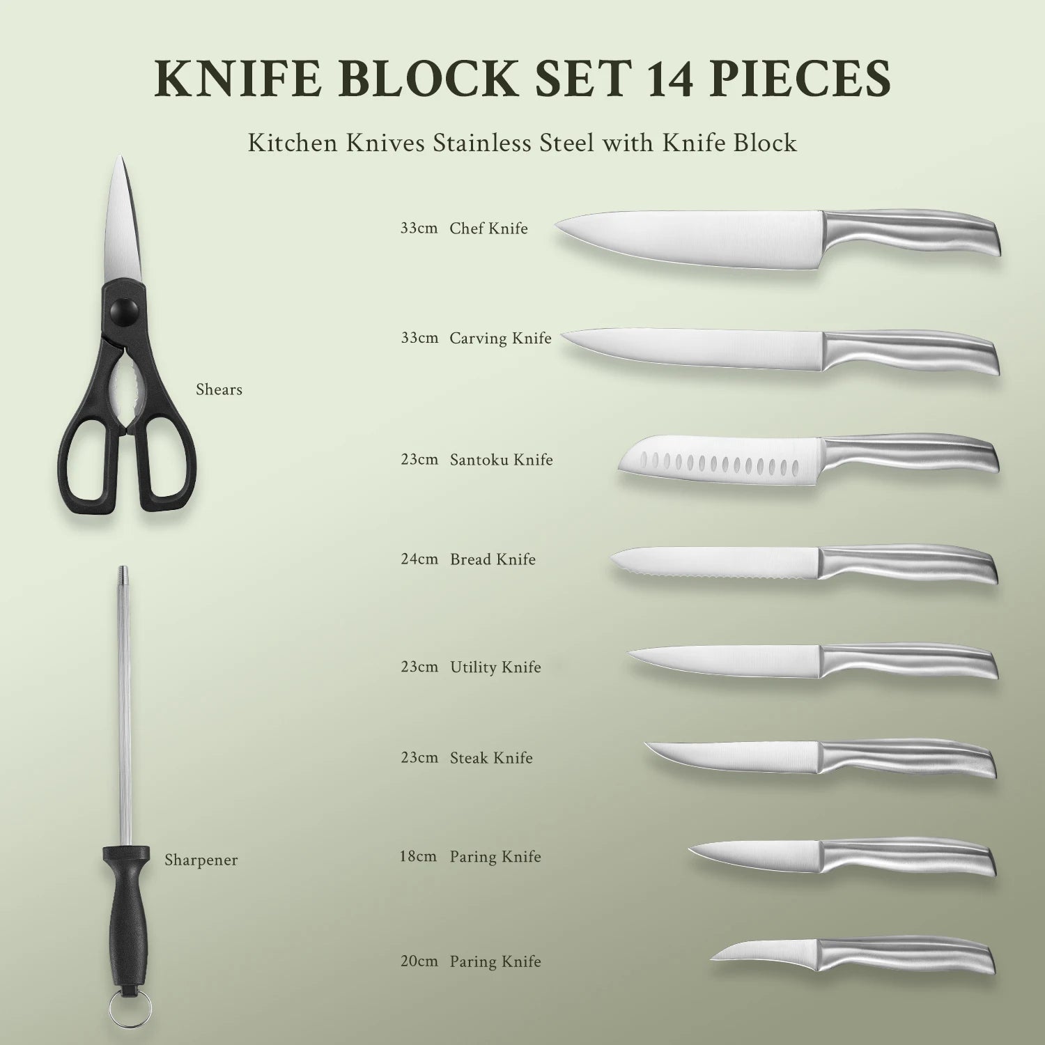 Küchenmesserset Deutscher Edelstahl mit Messerblock 16-teiliges & Profi-Schärfer - Homestro