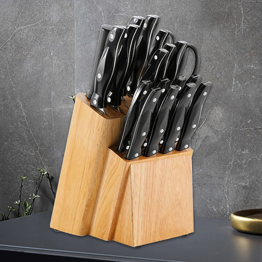 Küchenmesser-Set mit Holzblock 19-teiliges, scharfes Kochmesser aus Edelstahl zum Schneiden von Fleisch, Kochwerkzeug-Set - Homestro