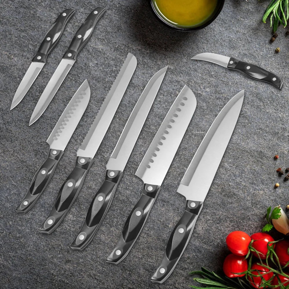 Küchenmesser-Set mit Holzblock 19-teiliges, scharfes Kochmesser aus Edelstahl zum Schneiden von Fleisch, Kochwerkzeug-Set - Homestro